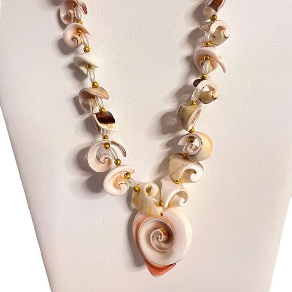 VINTAGE Women's Necklace Natural Cocomurex‎ Luhuanus Sea Shell Beaded 23 in. - Picture 2 of 12